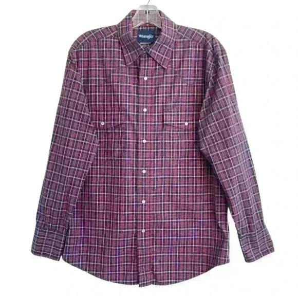 Wrangler Mens Sz M Plaid Snap Shirt Navy Cotton Country Western Ranch Farm - Picture 2 of 14